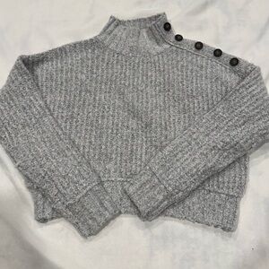 Jessica Simpson Gray Ribbed Mock Neck Button Shoulder Sweater XS